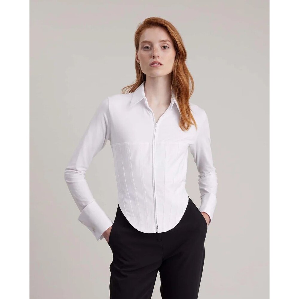 NWT IN BOX Anne Fontaine Eddie ZipUp Jersey Knit Shirt w/Pique Corset US Size 10